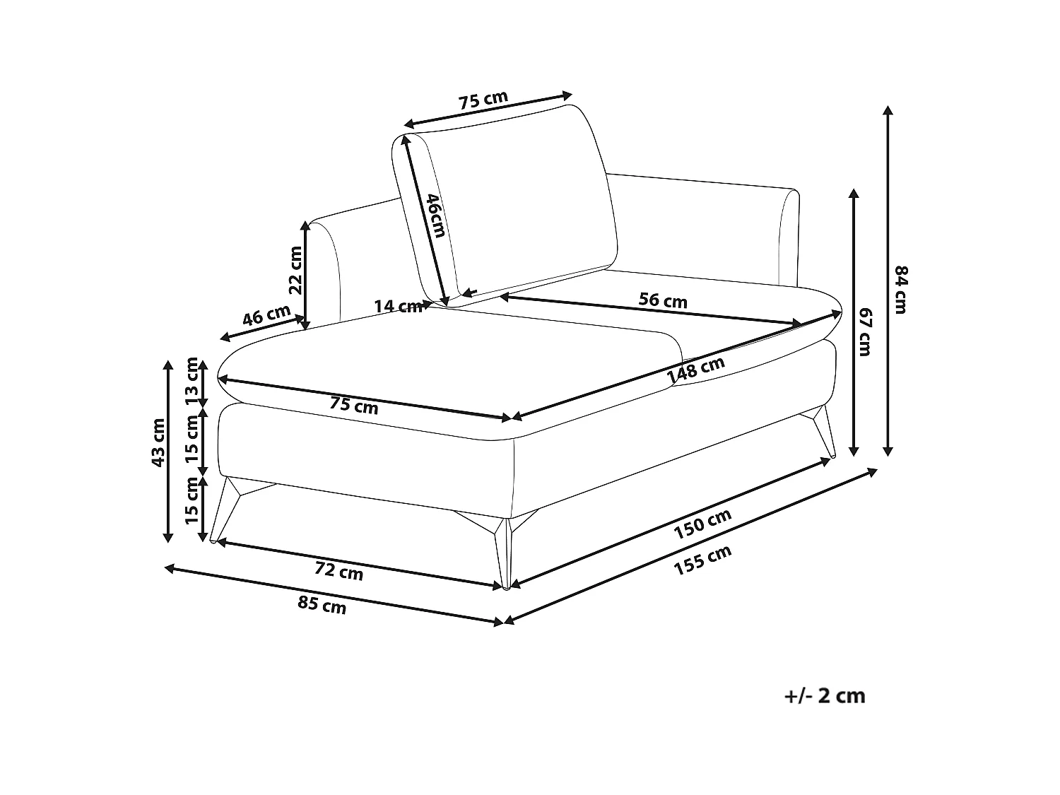Chaise longue côté droit SIEVOZ Tissu Bleu