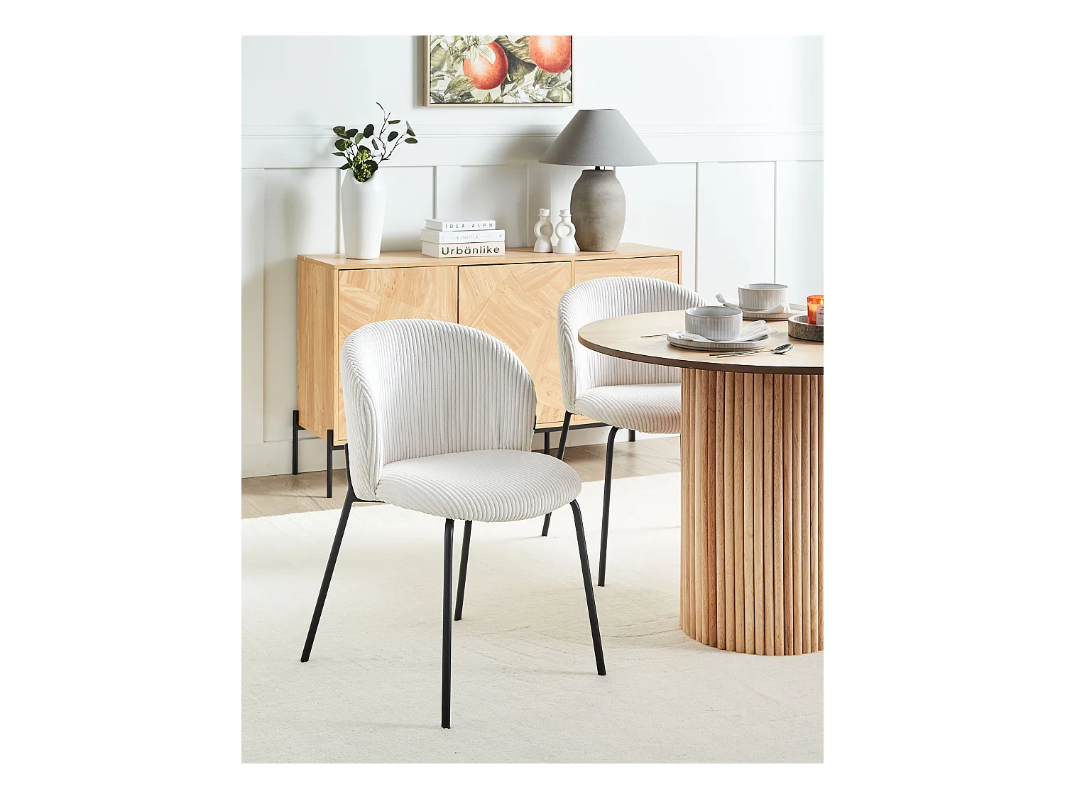 Set di 2 sedie da pranzo MILES Velluto a coste Bianco sporco