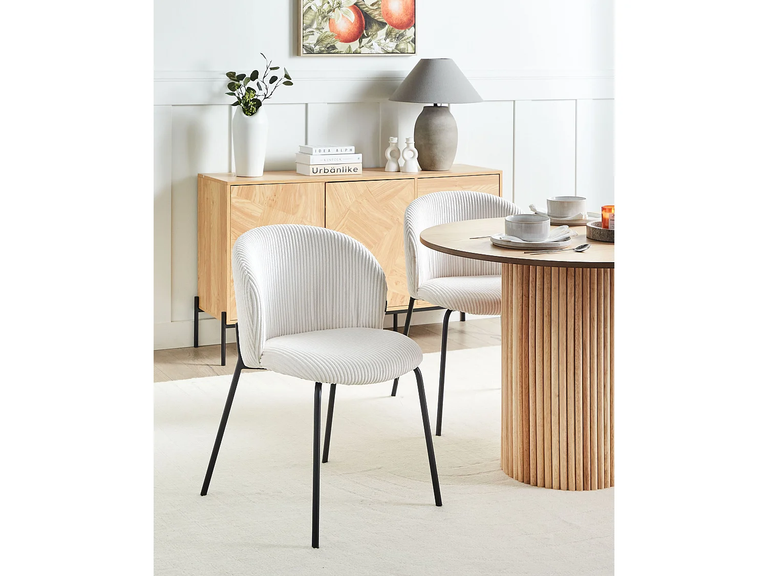 Lot de 2 chaises de salle à manger MILES Velours côtelé Blanc cassé