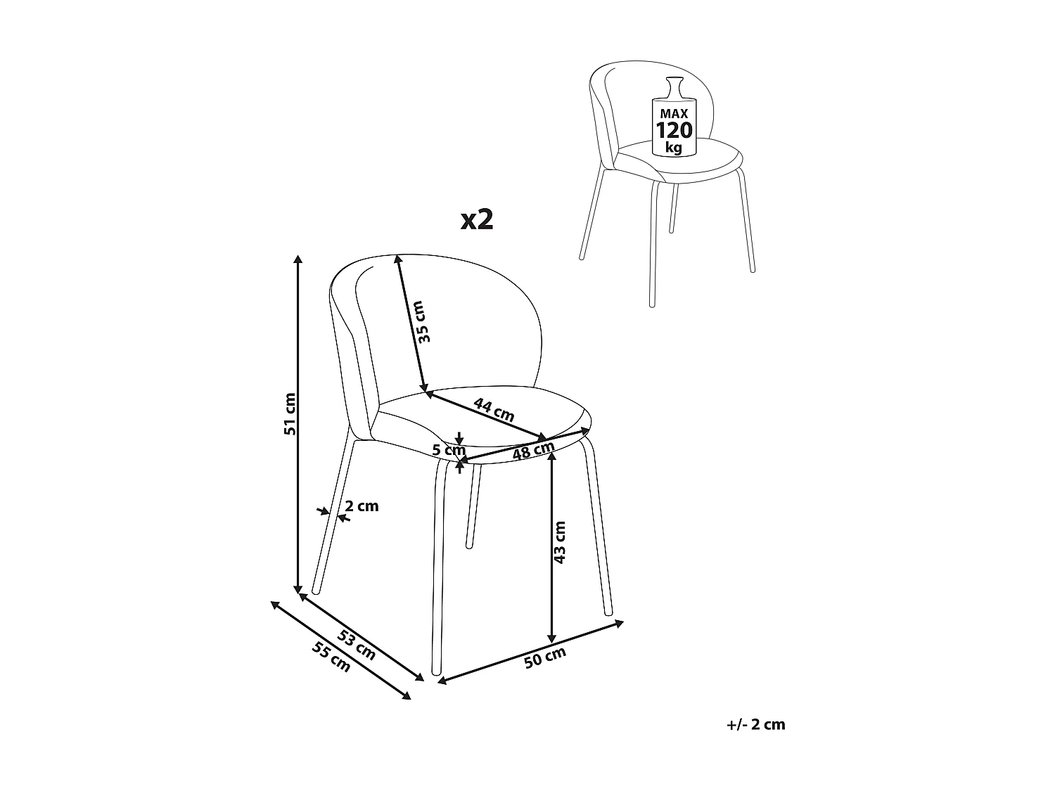 Lot de 2 chaises de salle à manger MILES Velours côtelé Blanc cassé