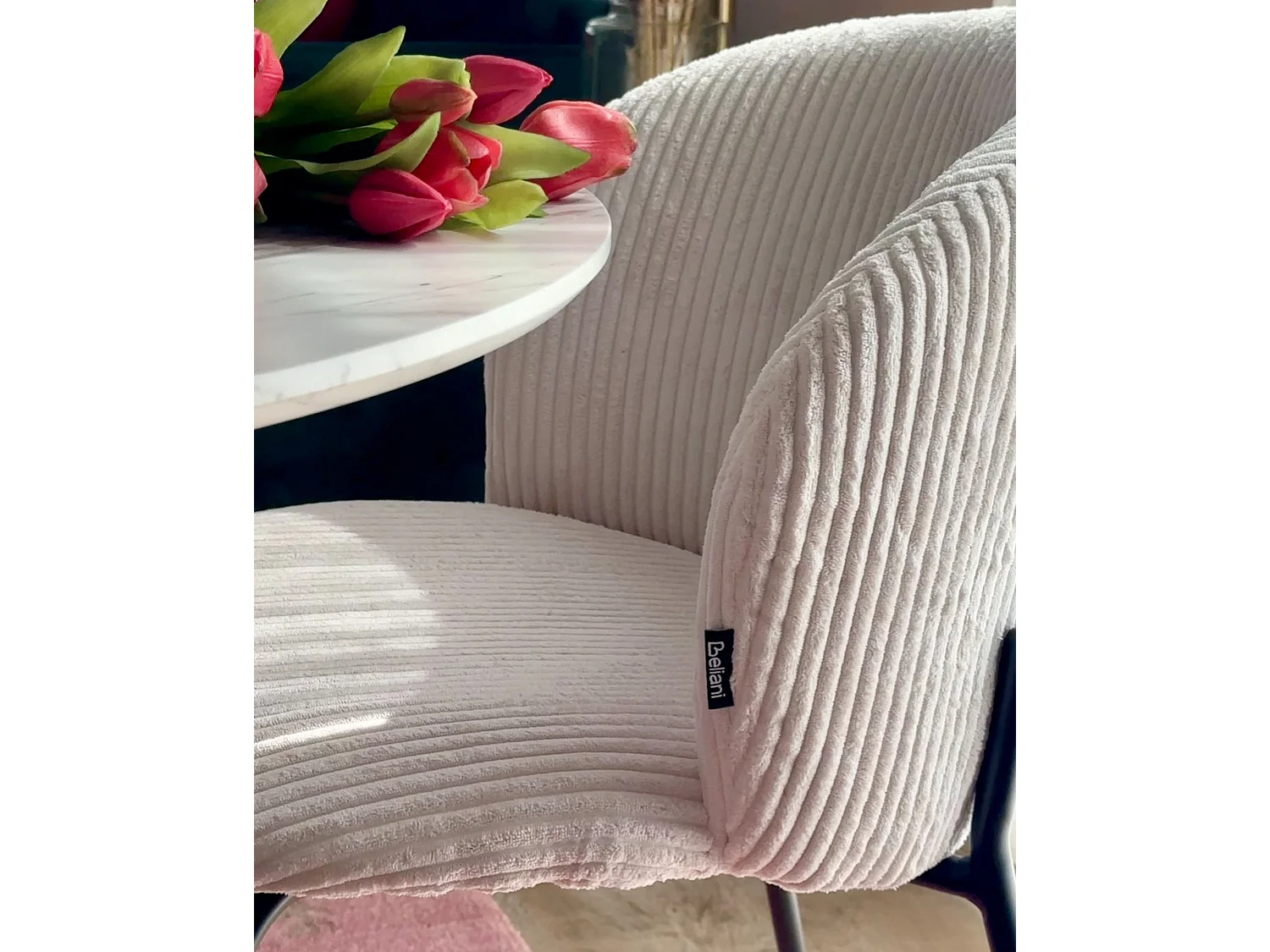 Lot de 2 chaises de salle à manger MILES Velours côtelé Blanc cassé
