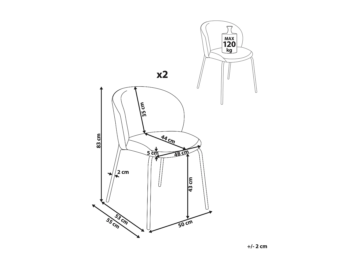 Lot de 2 chaises de salle à manger MILES Velours côtelé Blanc cassé