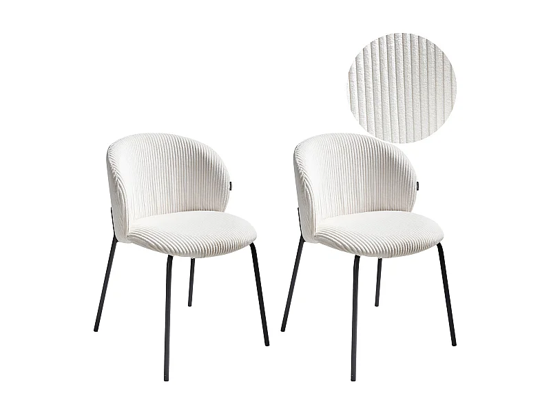 Lot de 2 chaises de salle à manger MILES Velours côtelé Blanc cassé