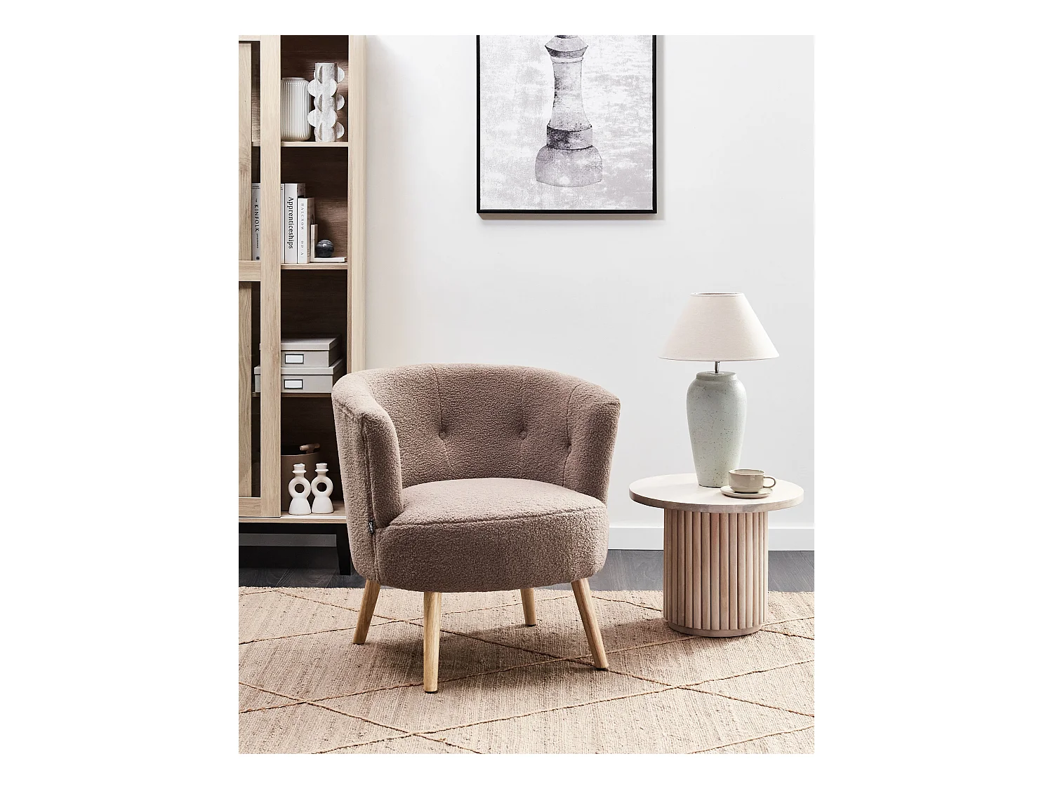 Fauteuil ODENZEN Bouclé Marron