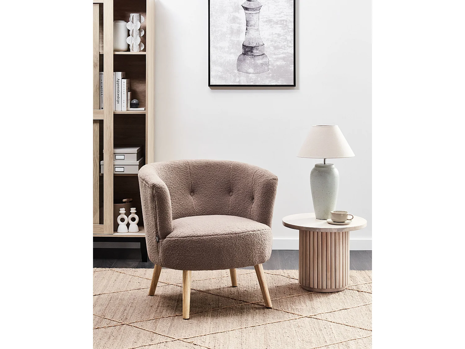 Fauteuil ODENZEN Bouclé Marron