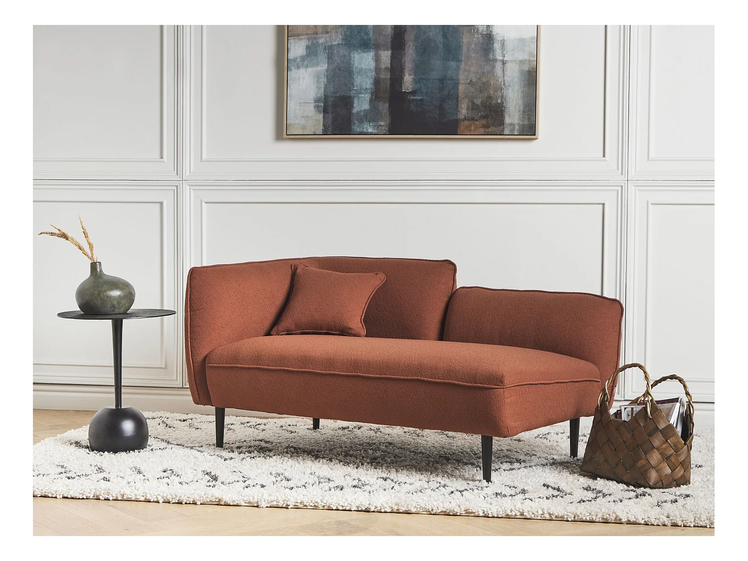 Chaise longue côté droite CHEVANNES Bouclé Rouge foncé