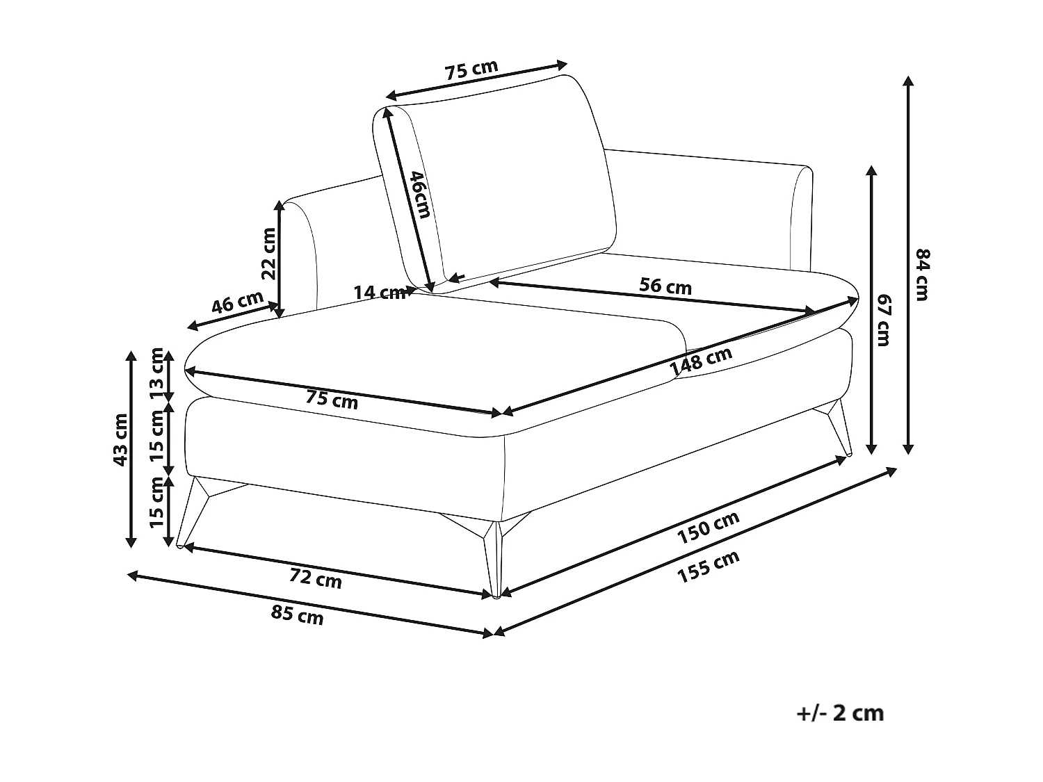 Chaise longue à direita SIEVOZ Tecido Creme claro