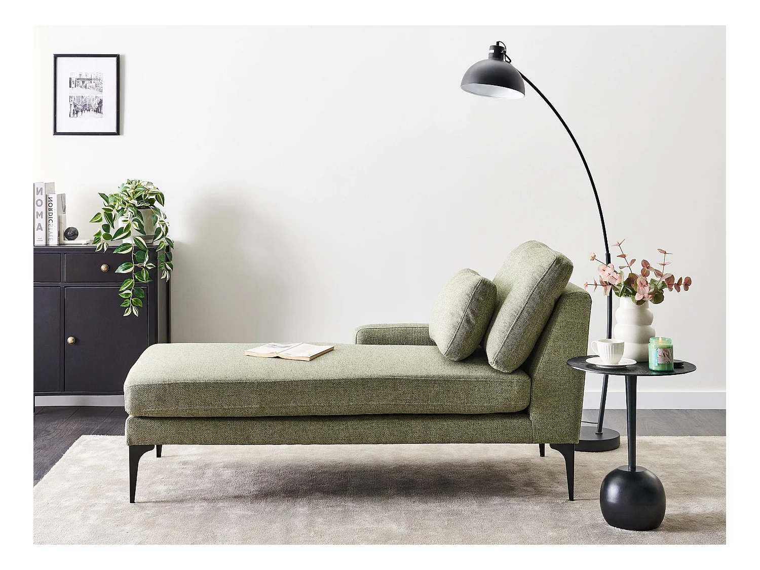 Chaise longue côté droit EWRON Tissu Vert