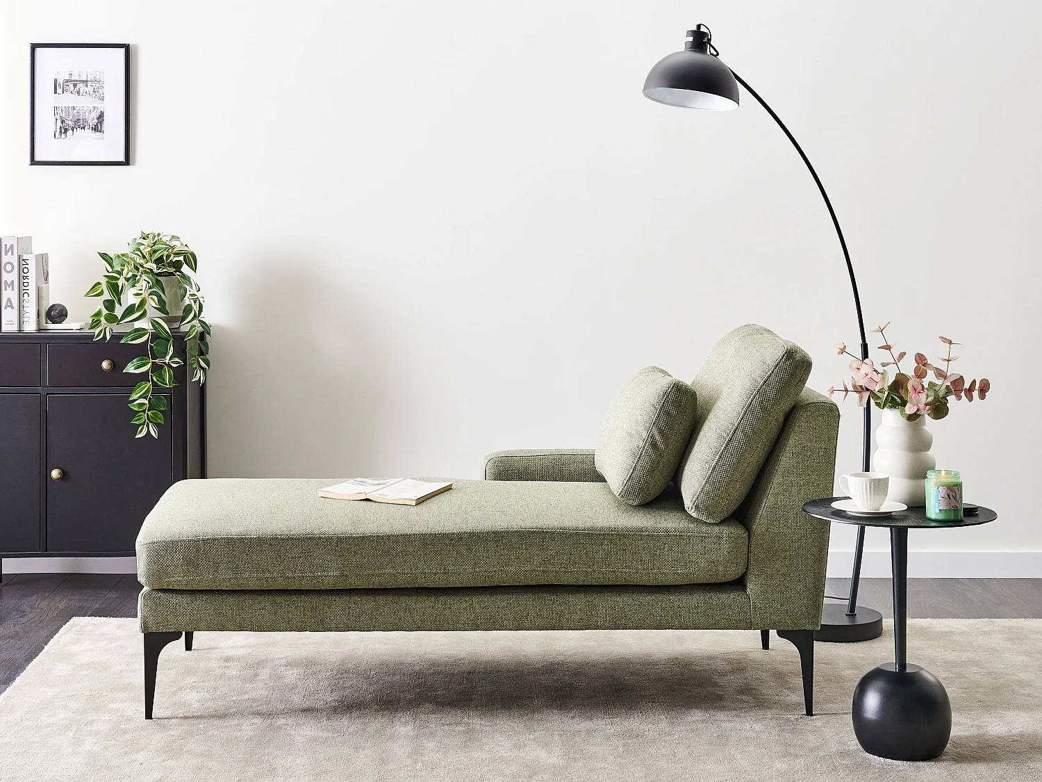 Chaise longue côté droit EWRON Tissu Vert