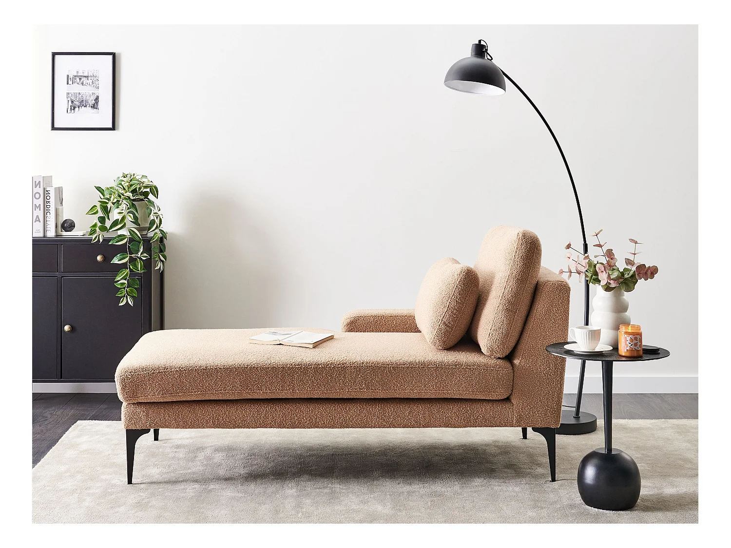 Chaise longue côté droit EWRON Bouclé Beige sable