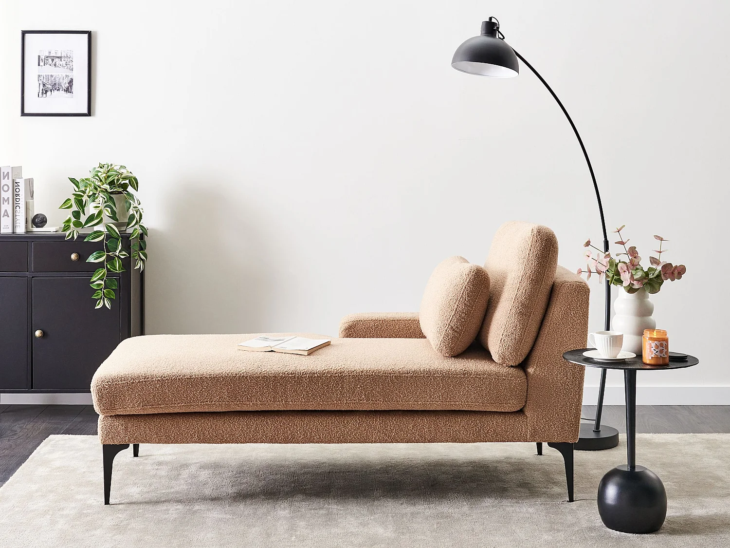 Chaise longue côté droit EWRON Bouclé Beige sable
