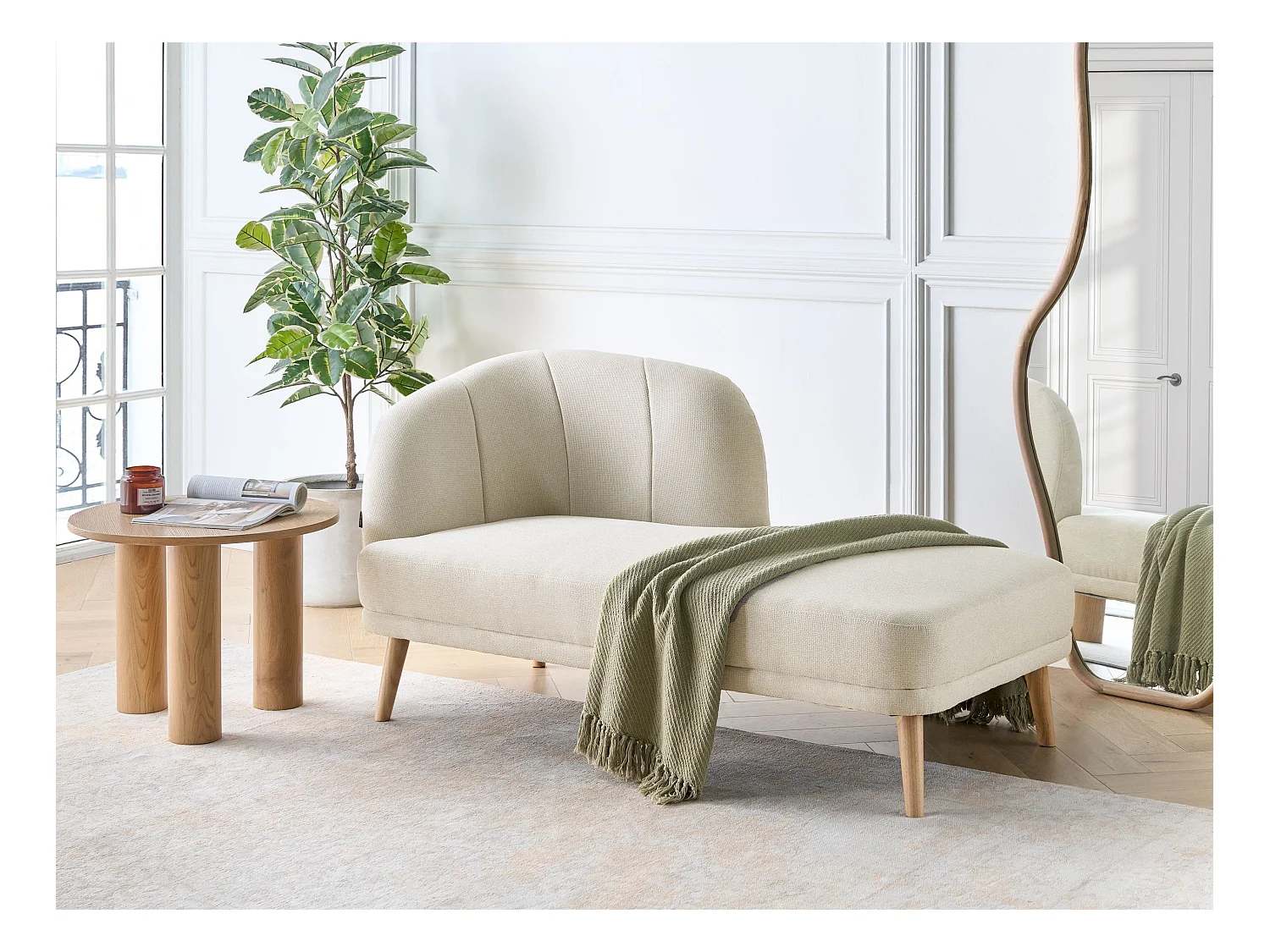 Linksseitige Chaiselounge TANLAY Stoff Hellbeige