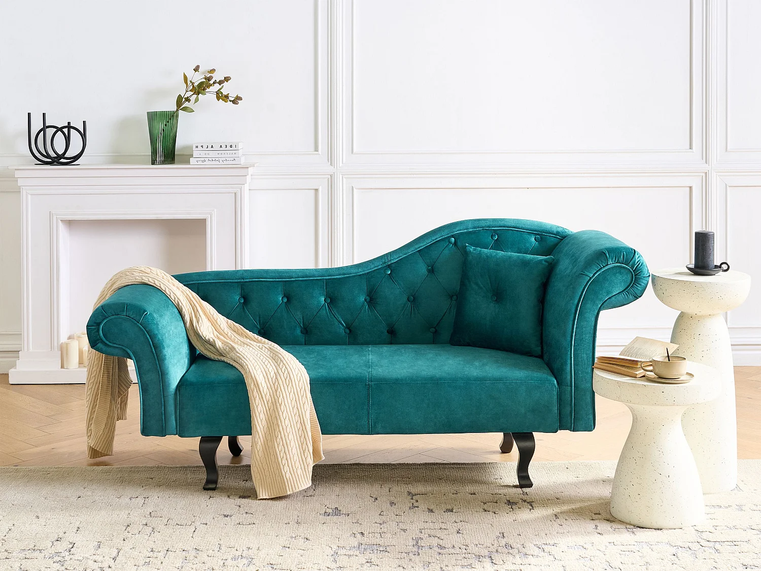 Chaise longue côté droit LATTES Velours Vert émeraude avec coussin