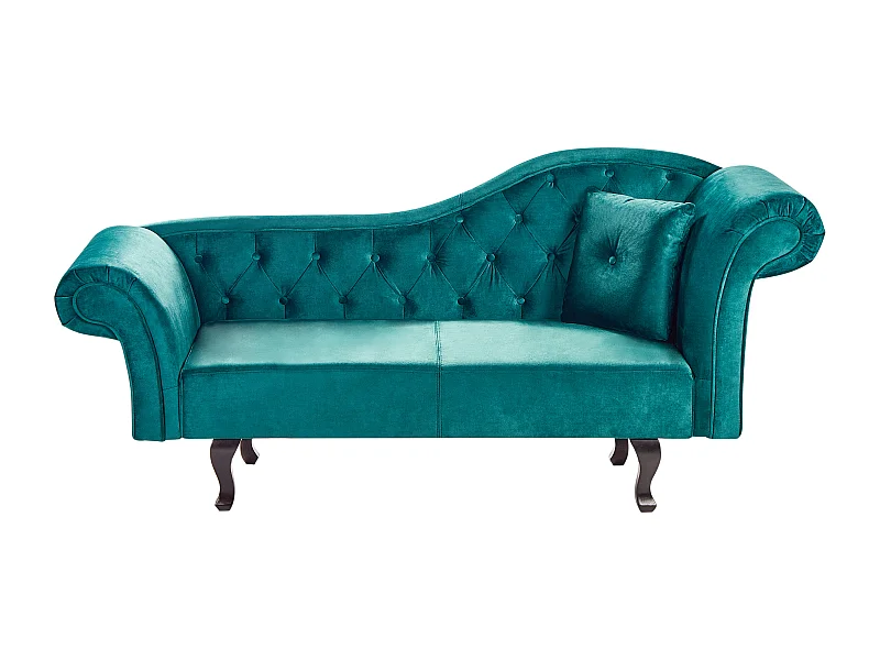 Chaiselongue Samt grün rechts gesteppt mit Kissen Chesterfield-Stil Lattes II