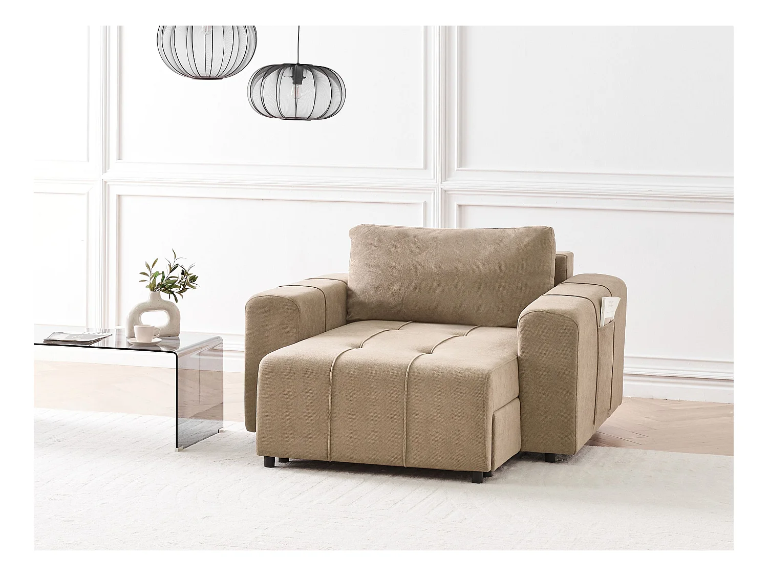Chaise longue INNVIK Tela Marrón con almacenaje