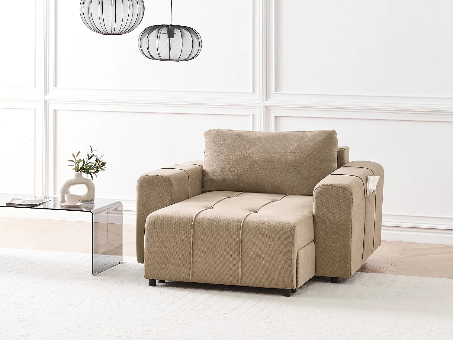 Chaiselongue INNVIK Stoff Braun mit Stauraum