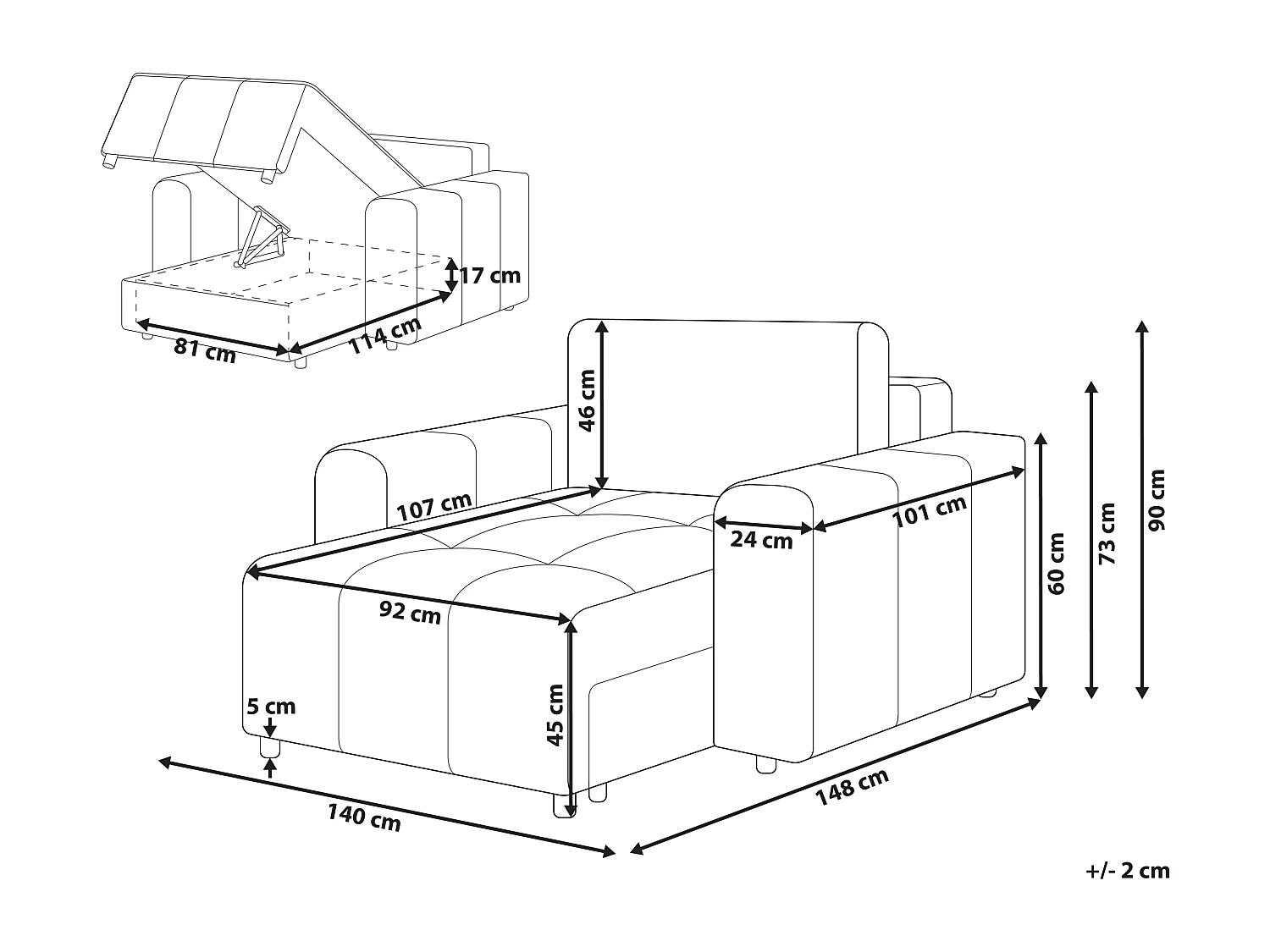 Chaiselongue INNVIK Stoff Braun mit Stauraum