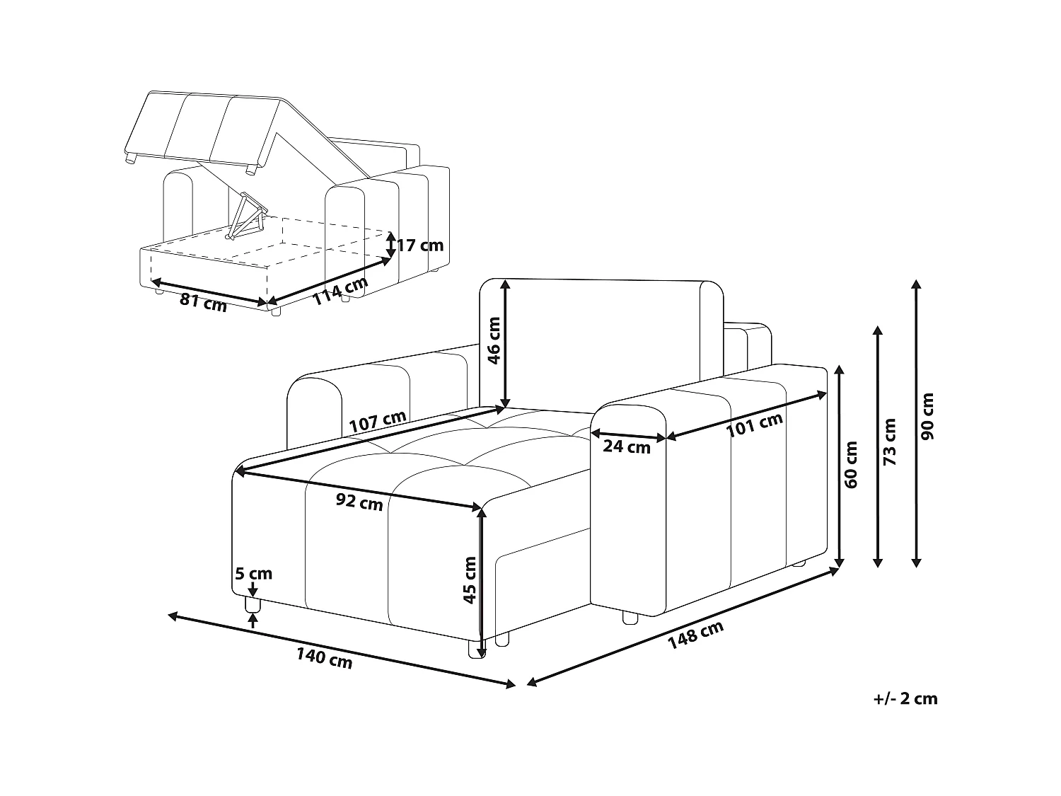 Chaise longue INNVIK Tissu Gris clair
