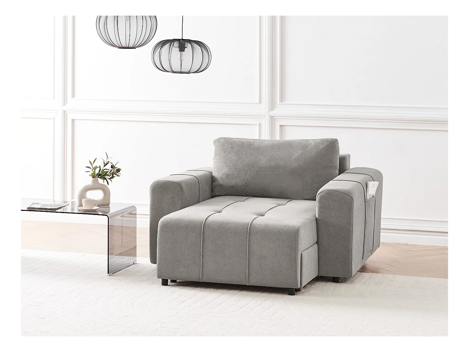 Chaiselongue Stoff hell grau gepolstert mit Stauraum Récamiere Innvik