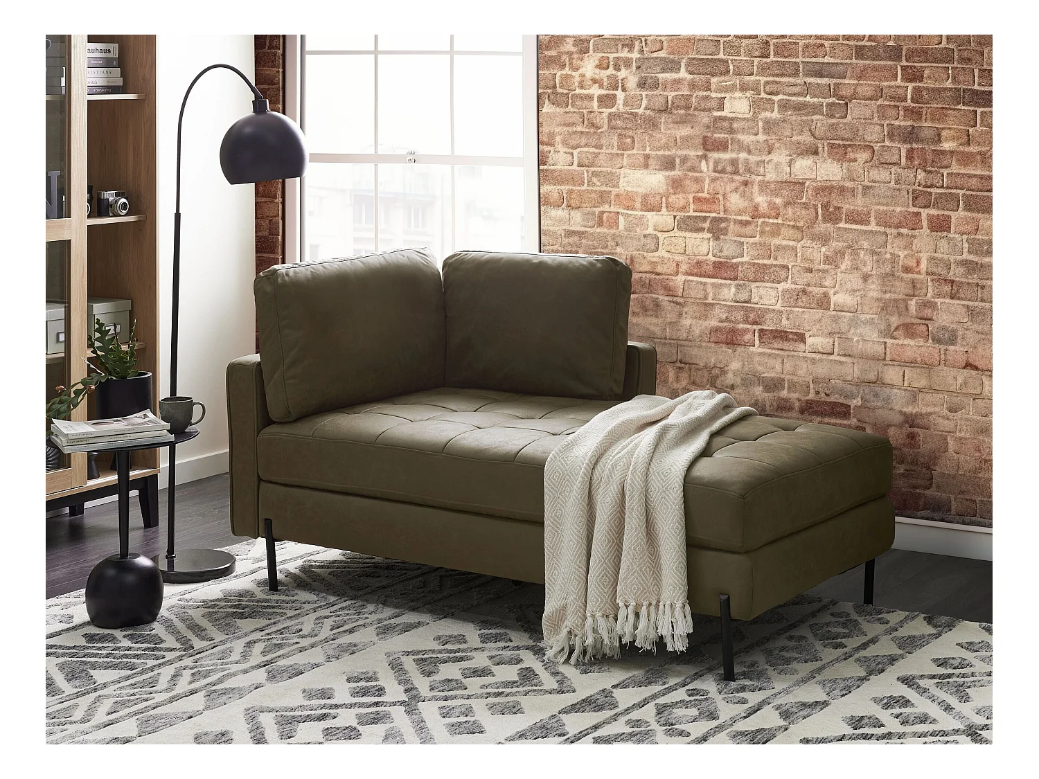 Chaise longue côté droite REBAIS Cuir PU Vert