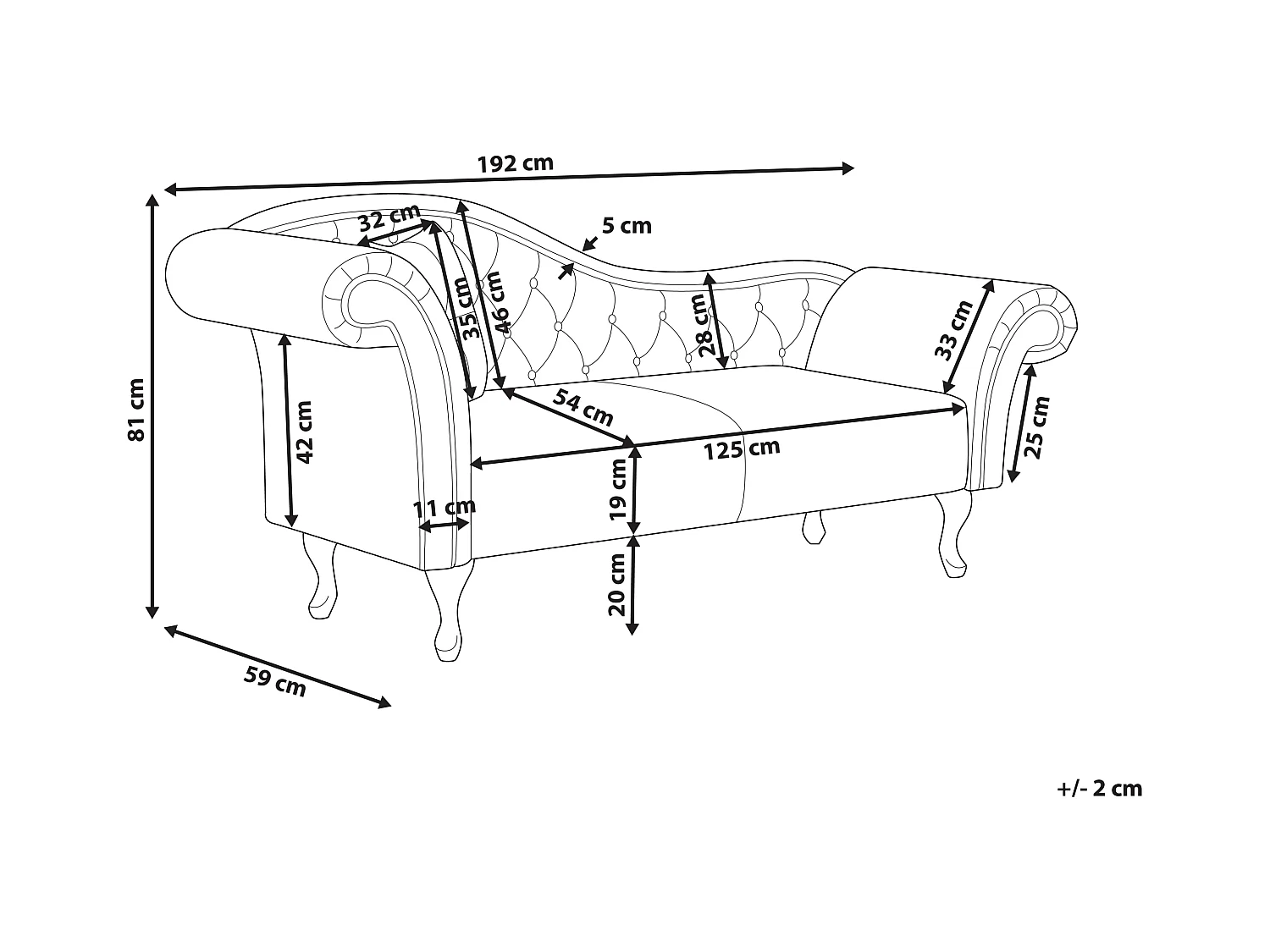 Chaise longue versione sinistra LATTES Velluto Nero con cuscino