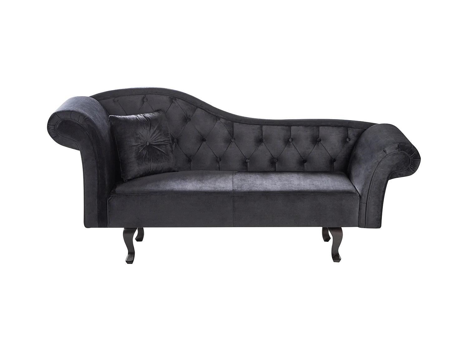 Chaise longue côté droite LATTES Velours Noir avec coussin