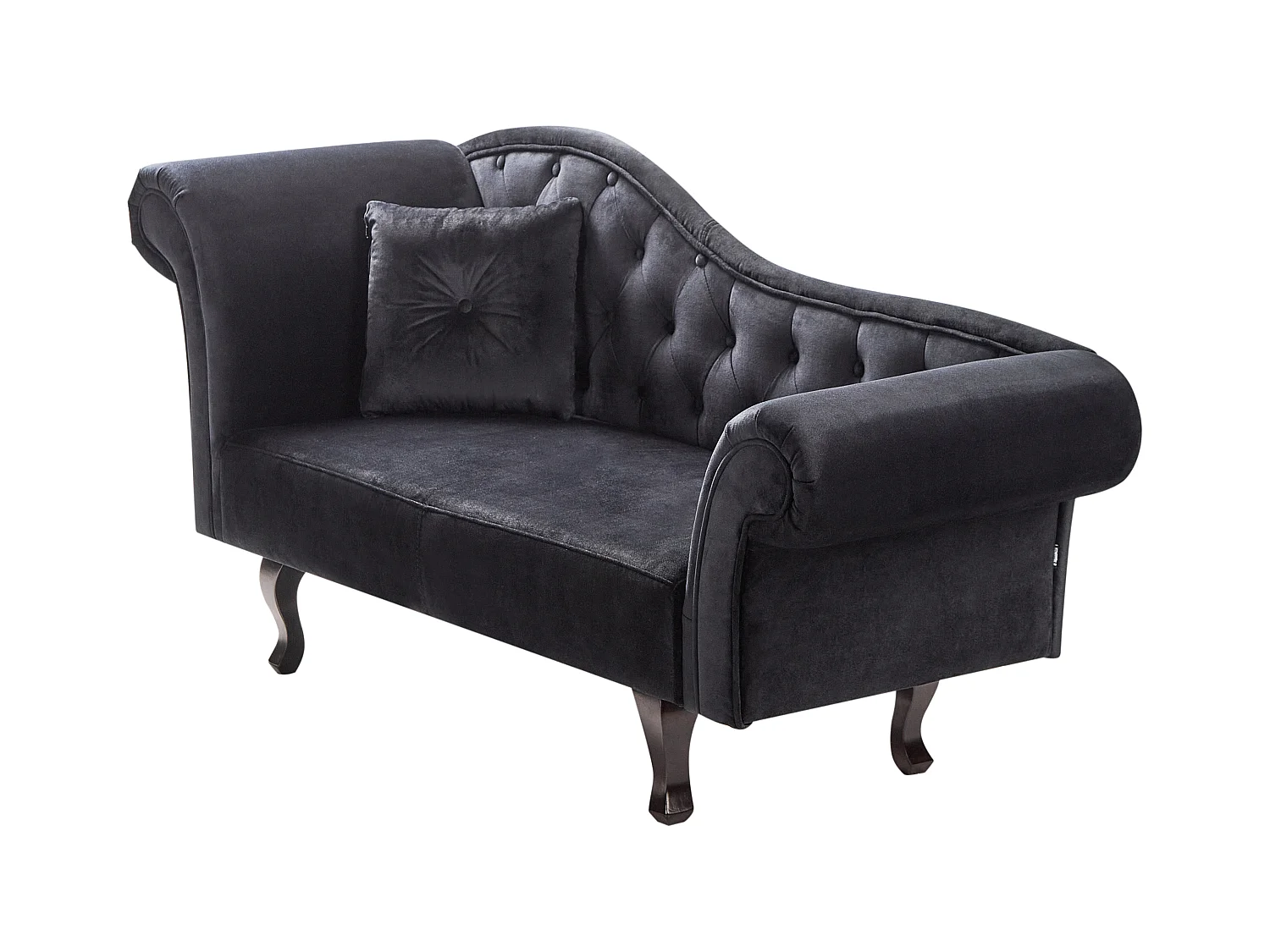 Chaiselongue Samt schwarz links gesteppt mit Kissen Chesterfield-Stil Lattes II
