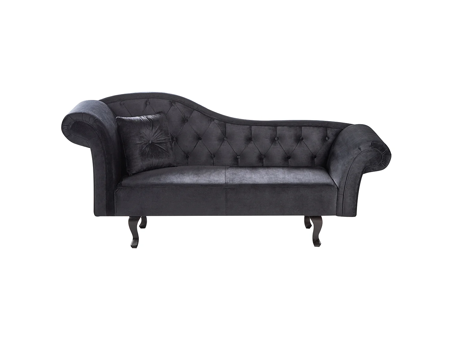 Chaise longue côté gauche LATTES Velours Noir avec coussin
