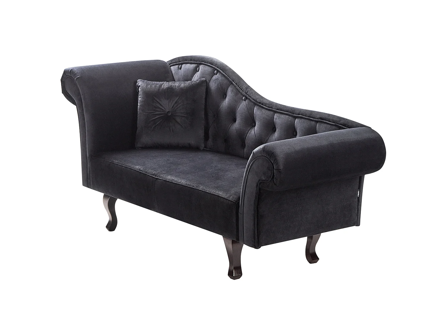 Chaise longue côté gauche LATTES Velours Noir avec coussin