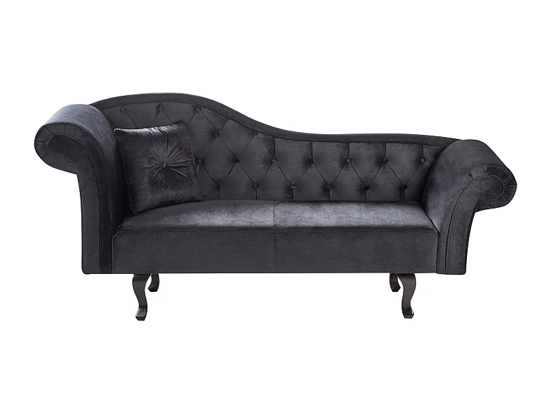Chaise longue côté droite LATTES Velours Noir avec coussin