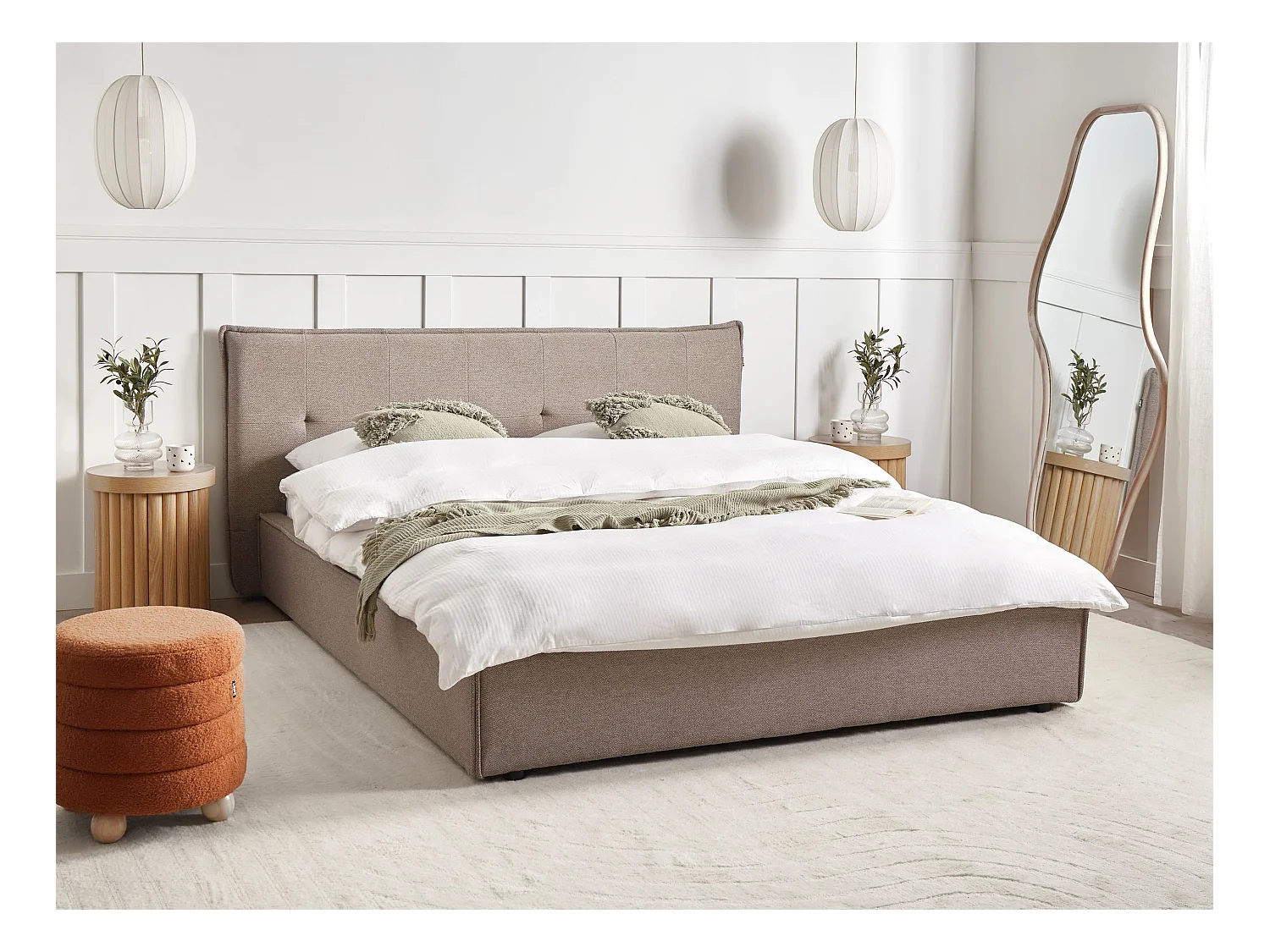 Lit avec sommier Lin synthétique LESTRE 160 x 200 cm Taupe