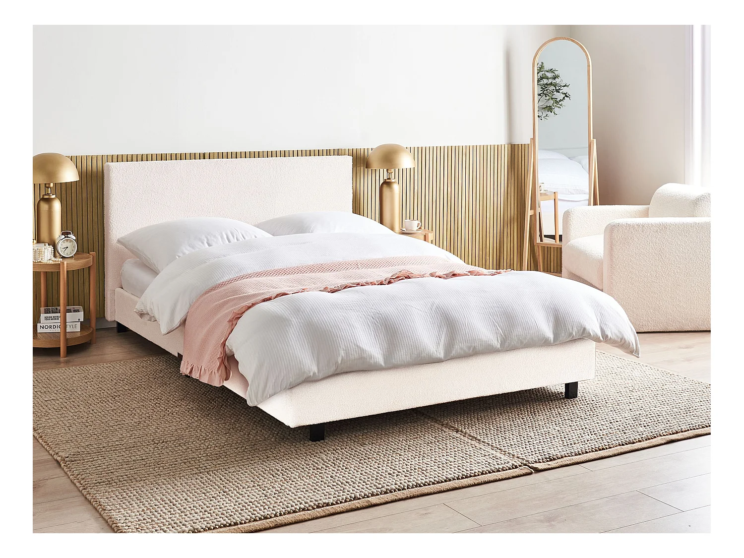 Lit avec sommier Bouclé ALBI 140 x 200 cm Blanc cassé