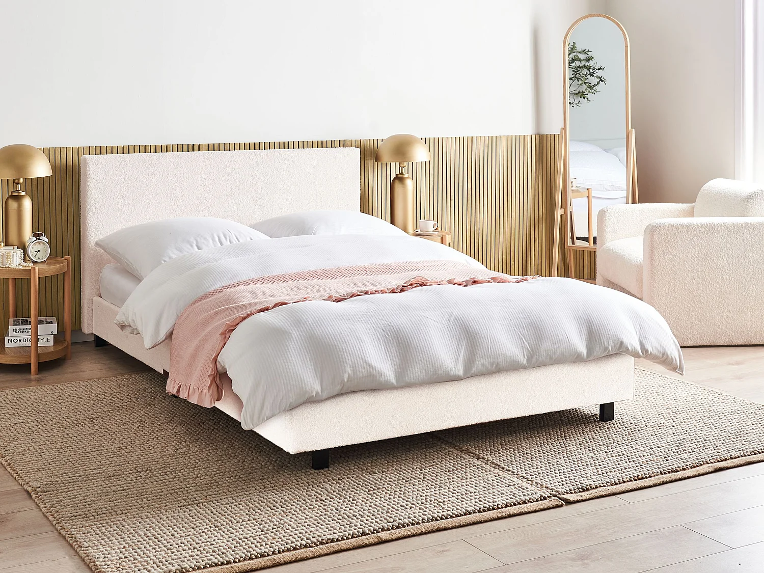 Letto Bouclé ALBI 140 x 200 cm Bianco sporco