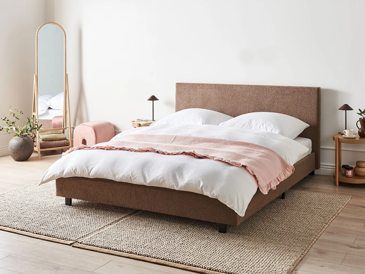 Lit avec sommier Bouclé ALBI 160 x 200 cm Marron