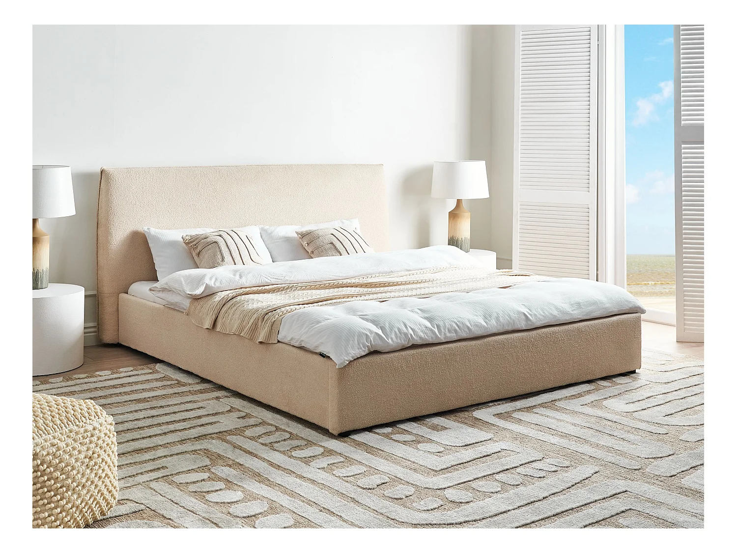 Bett mit Lattenrost Bouclé LAVAUR 180 x 200 cm Beige