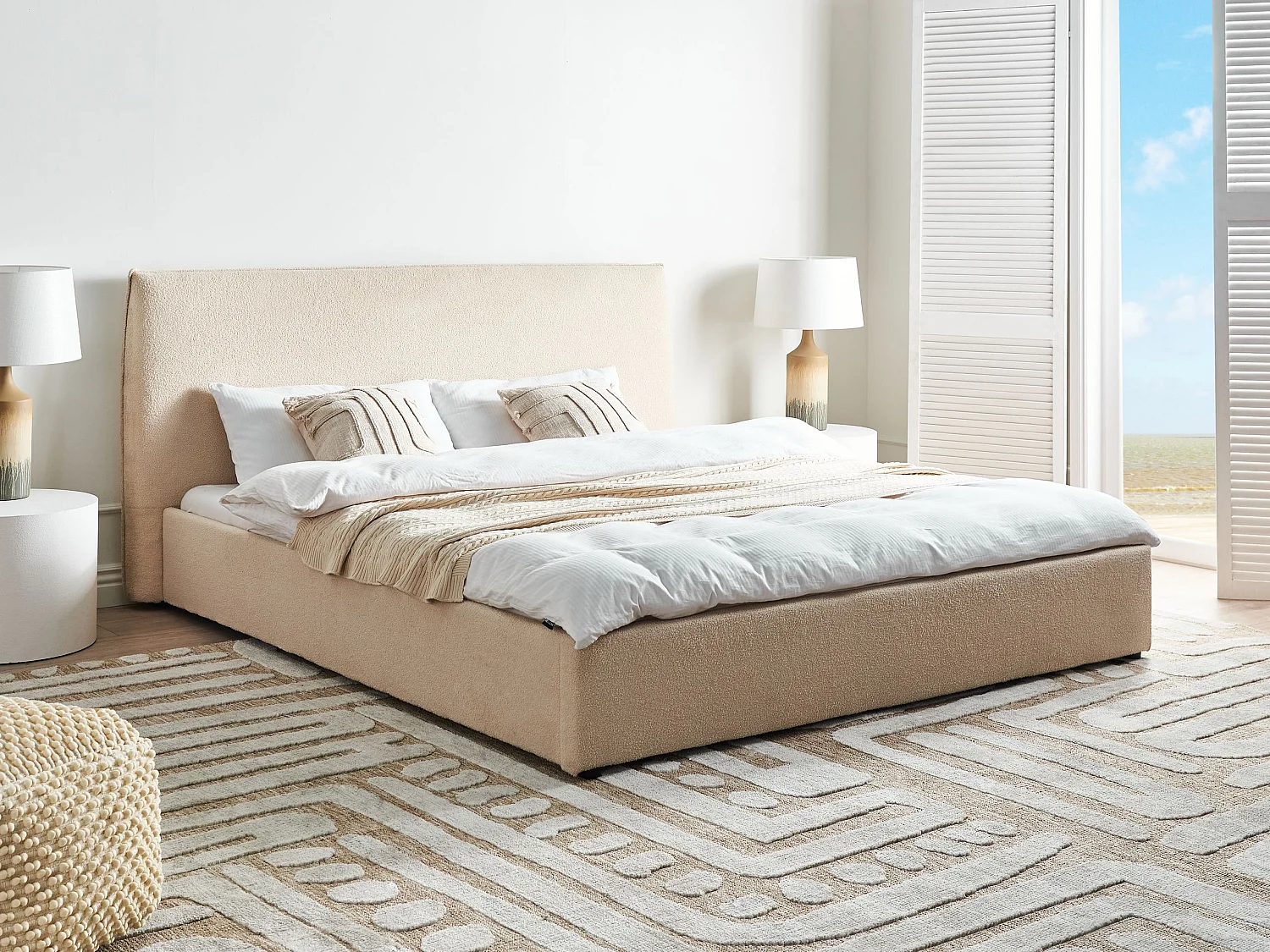 Bed Boucle LAVAUR 180 x 200 cm (EU Super King) Beige