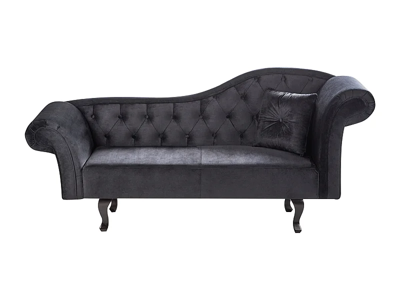 Chaise longue côté droit LATTES Velours Noir avec coussin