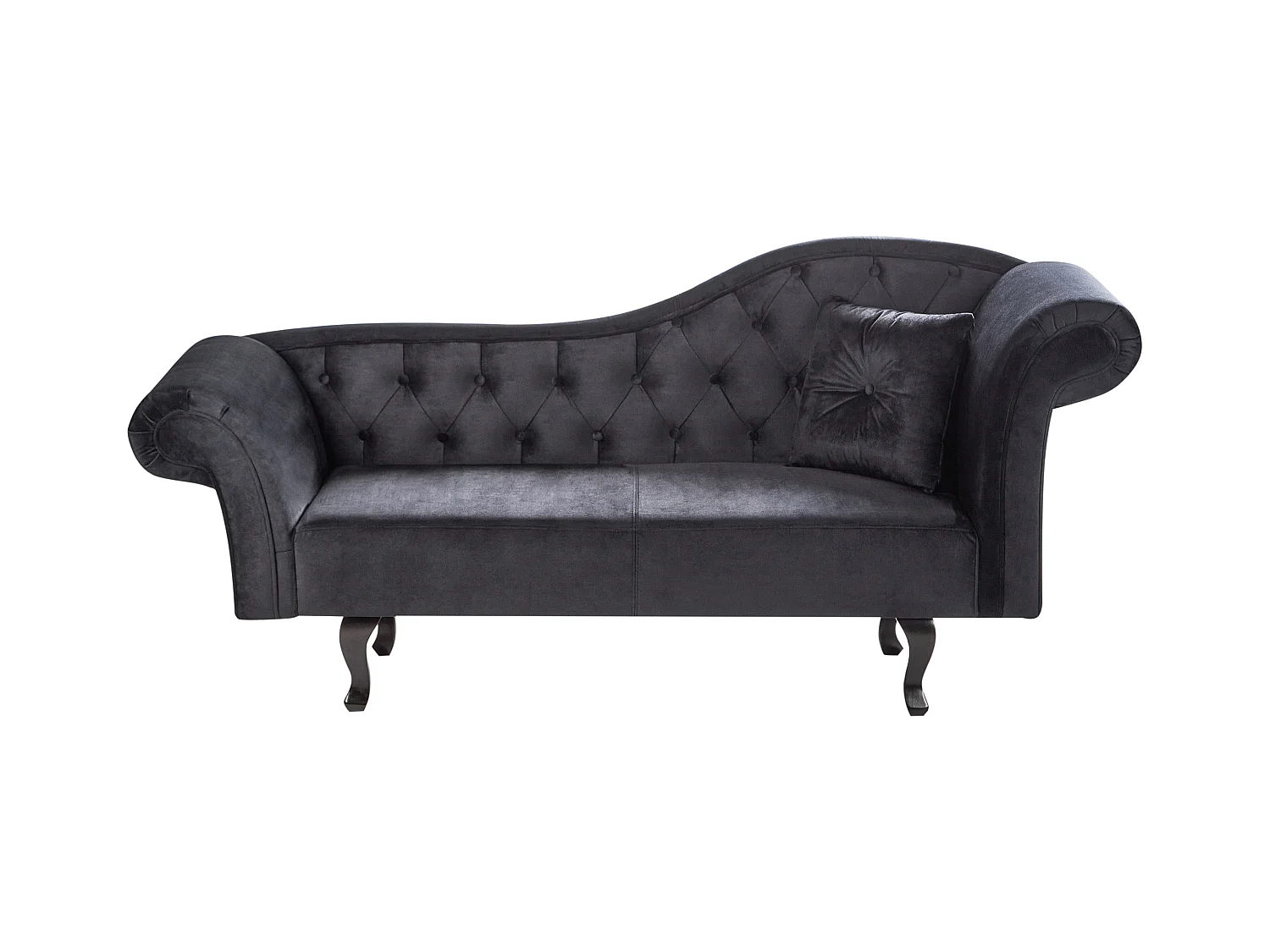 Chaise longue côté droit LATTES Velours Noir avec coussin