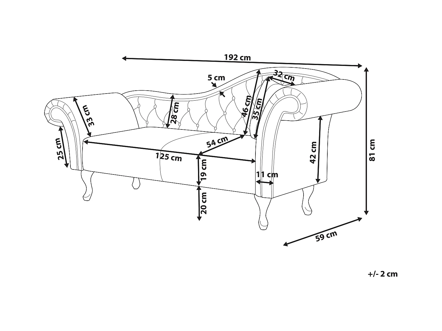 Chaise longue côté droit LATTES Velours Noir avec coussin