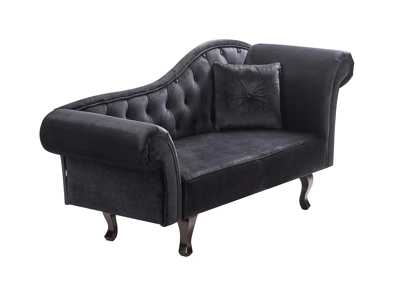 Chaise longue côté droit LATTES Velours Noir avec coussin