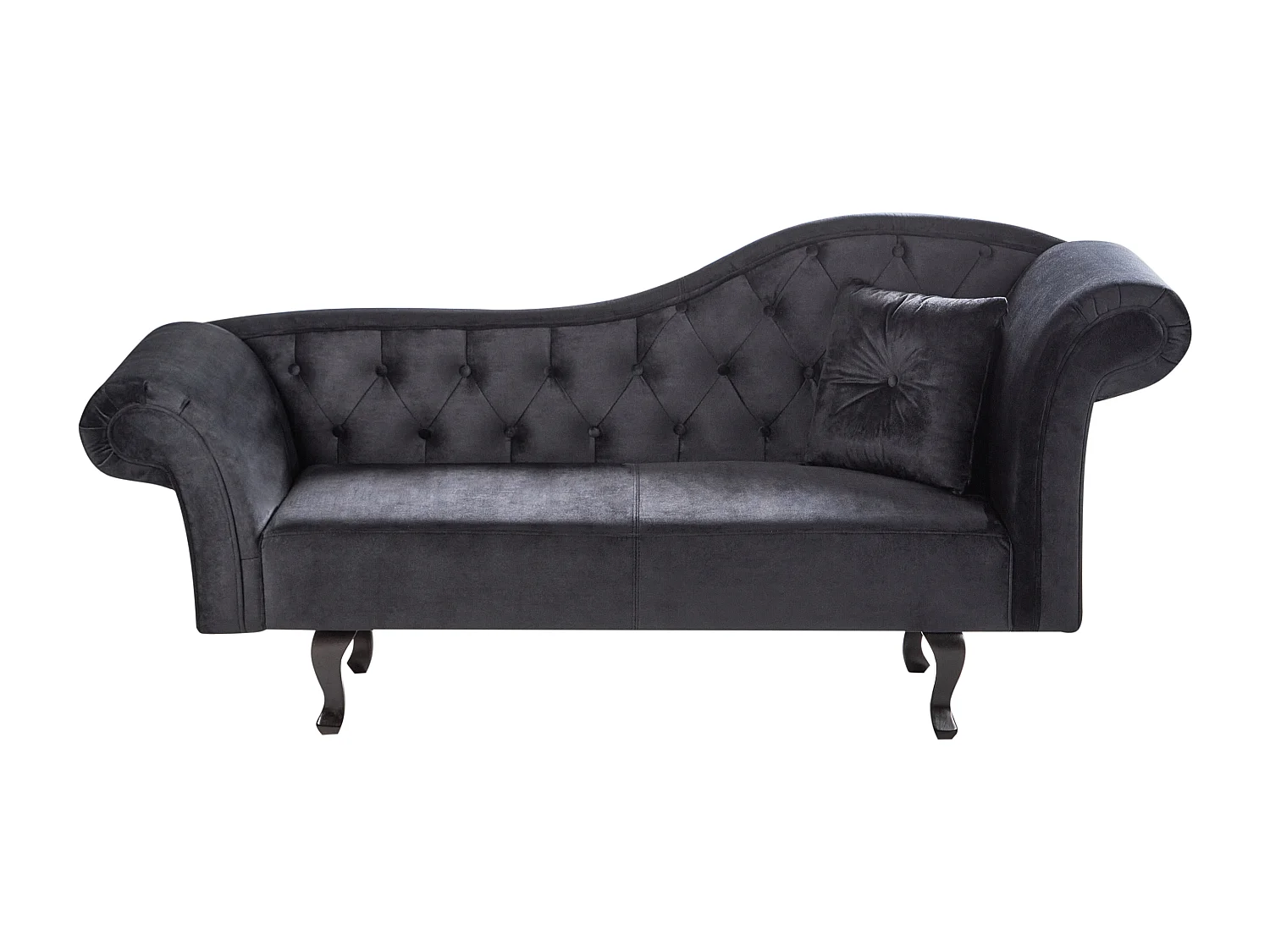 Chaise longue côté droit LATTES Velours Noir avec coussin