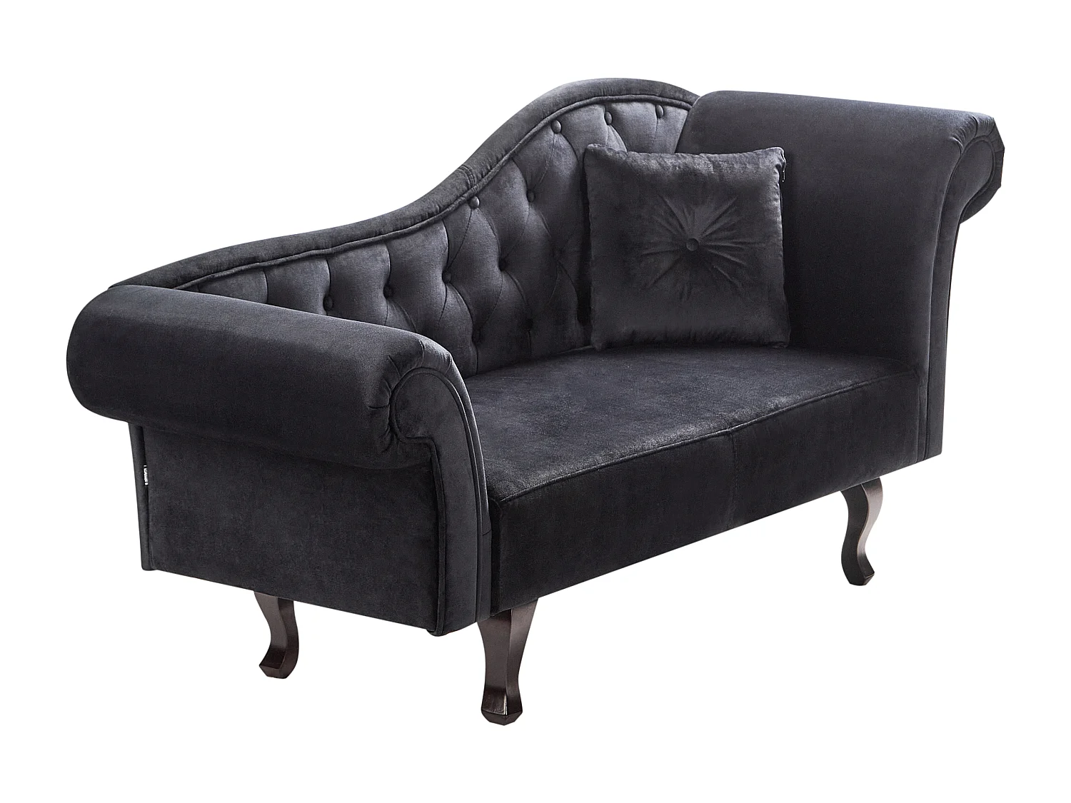 Chaise longue côté droit LATTES Velours Noir avec coussin