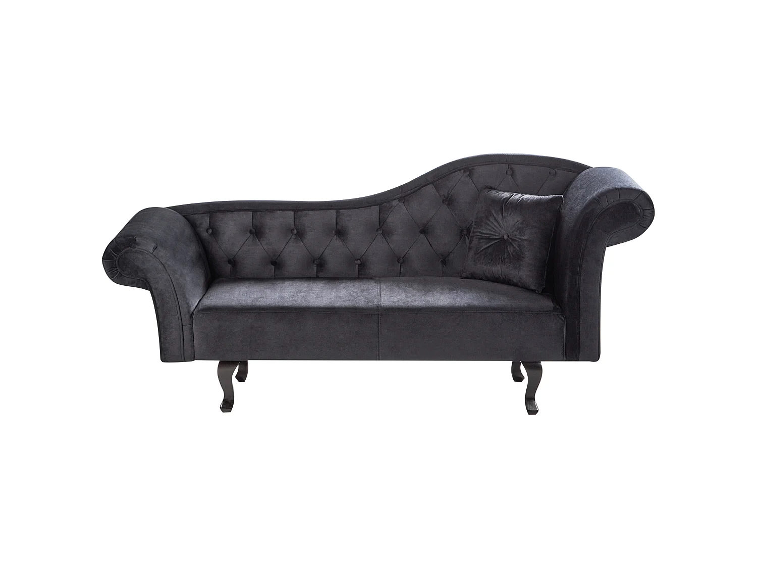 Chaise longue côté droit LATTES Velours Noir avec coussin
