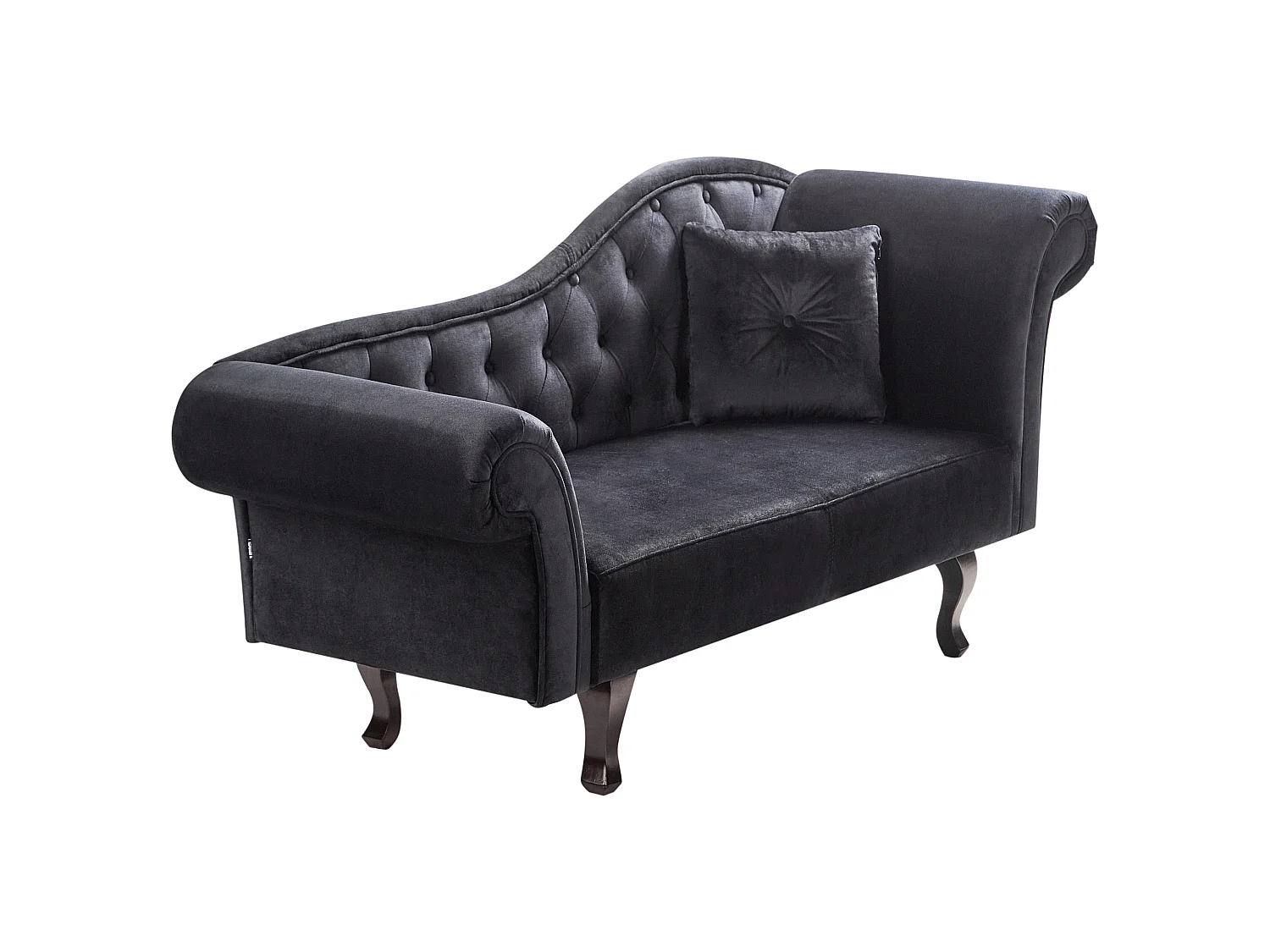 Chaise longue côté droit LATTES Velours Noir avec coussin