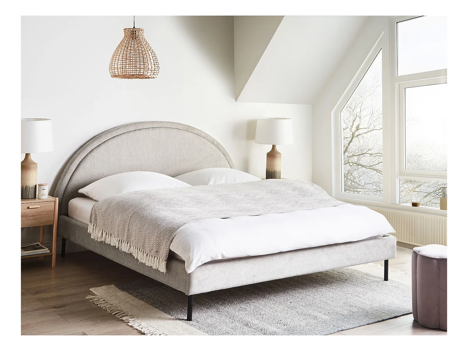 Lit avec sommier Tissu MARGUT 180 x 200 cm Gris clair