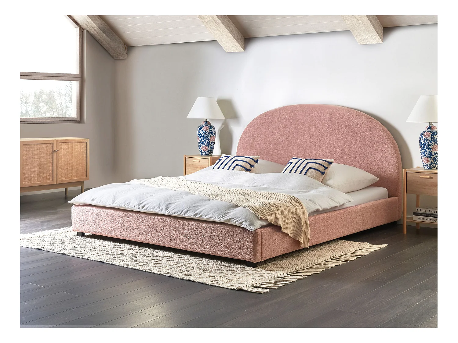 Lit avec sommier Tissu VAUCLUSE 180 x 200 cm Rose pastel