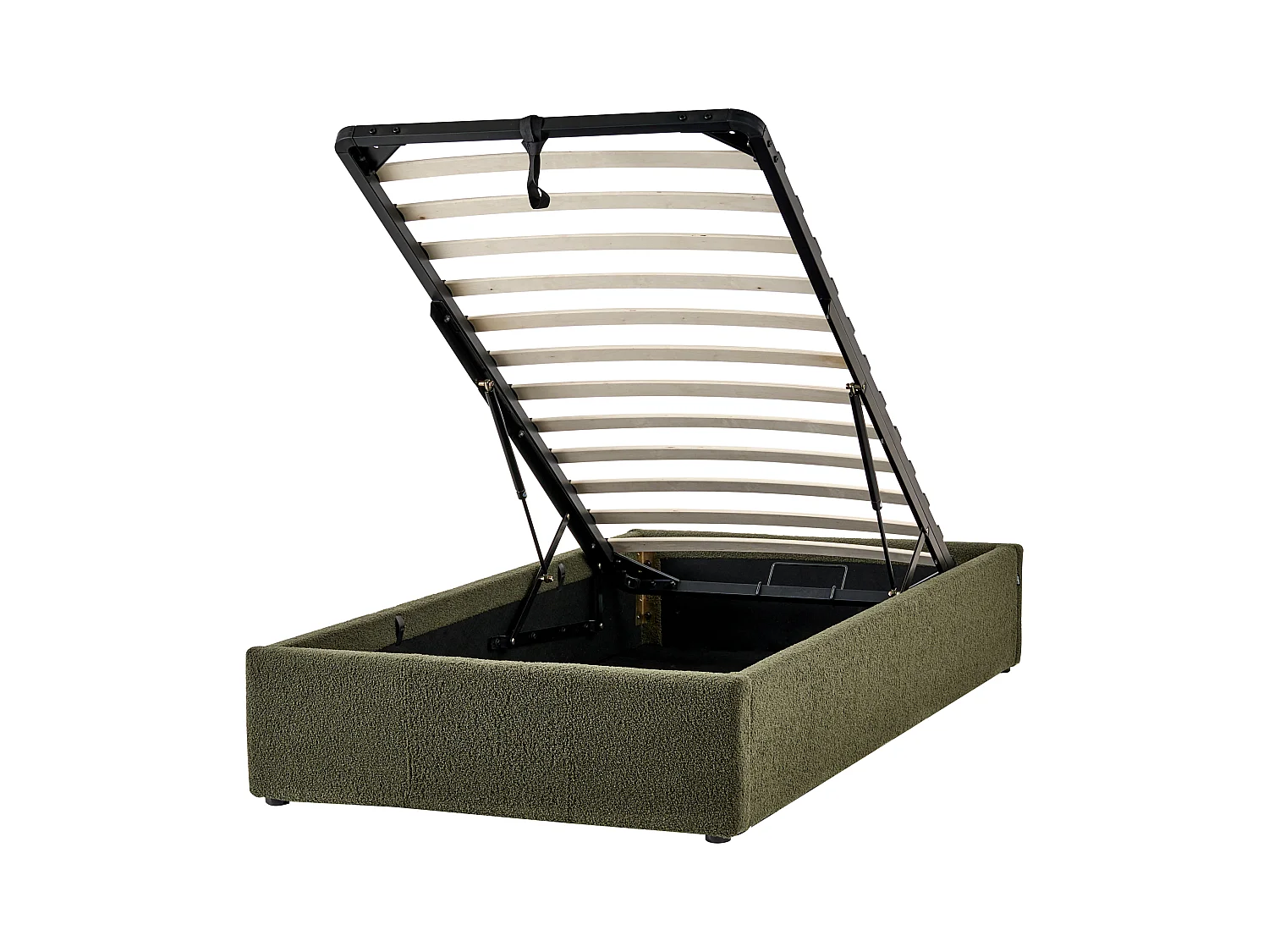 Polsterbett Bouclé dunkelgrün mit Bettkasten hochklappbar 90 x 200 cm DINAN