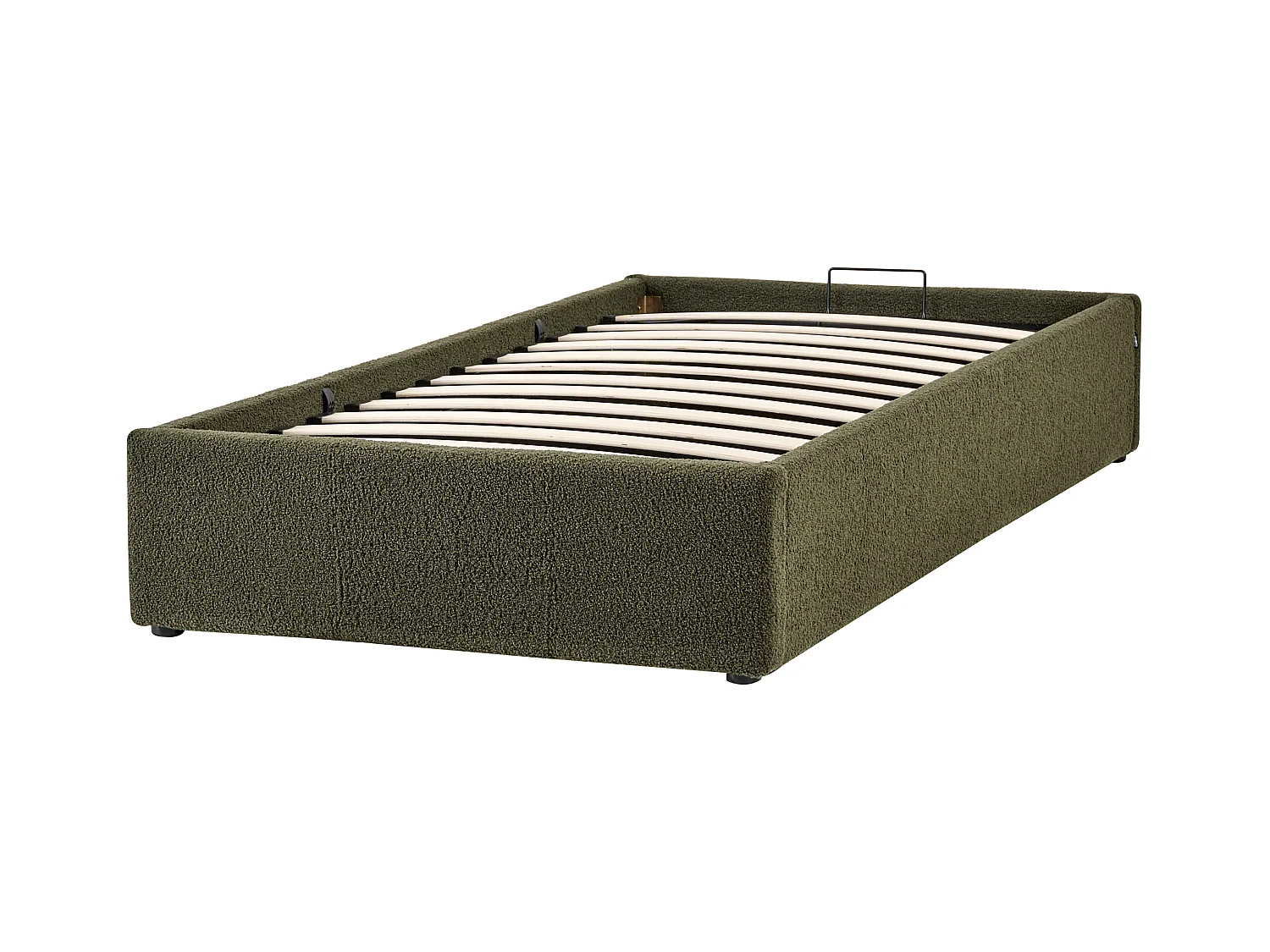 Polsterbett Bouclé dunkelgrün mit Bettkasten hochklappbar 90 x 200 cm DINAN