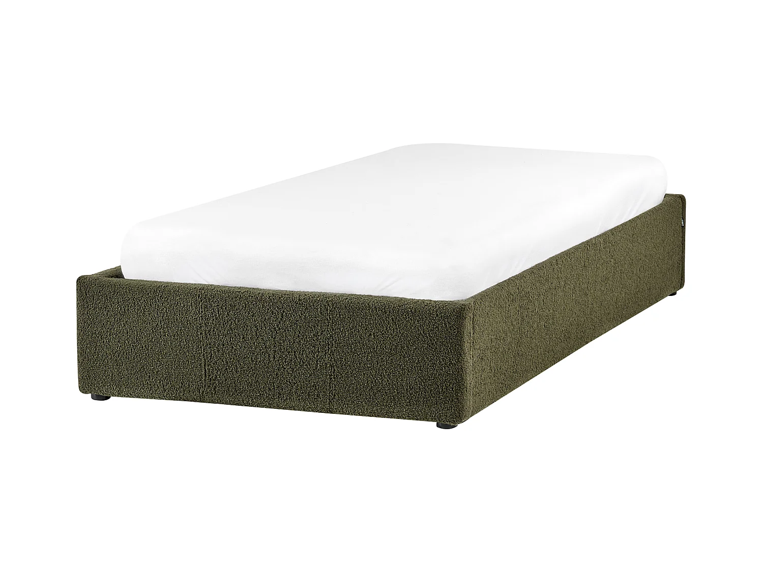 Polsterbett Bouclé dunkelgrün mit Bettkasten hochklappbar 90 x 200 cm DINAN