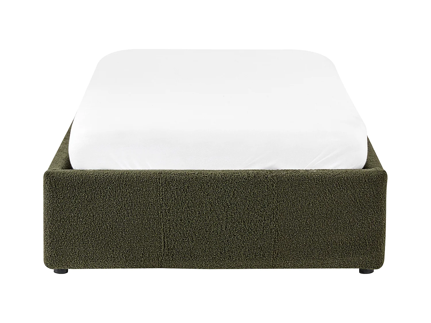 Polsterbett Bouclé dunkelgrün mit Bettkasten hochklappbar 90 x 200 cm DINAN